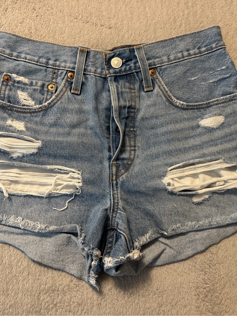 Levi's Light Blue Distressed Denim Cutoff Shorts